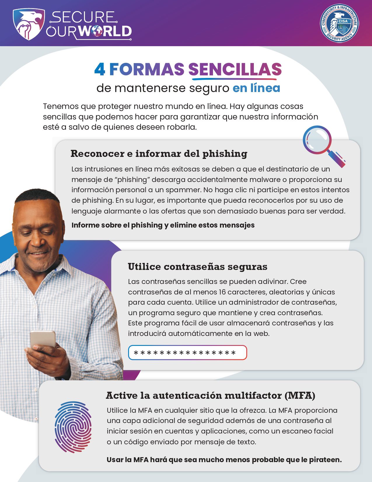 Httpswww.cisa .govsitesdefaultfiles2024 10Secure Our World 4 Easy Ways Stay Safe Online Tip Sheet Spanish page 0001